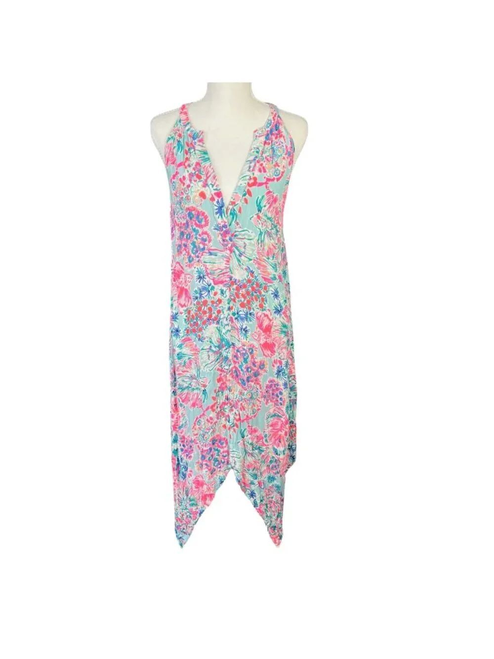 Lilly Pulitzer Monica Beach Floral Handkerchief Hem Sleeveless Dress Size Small
